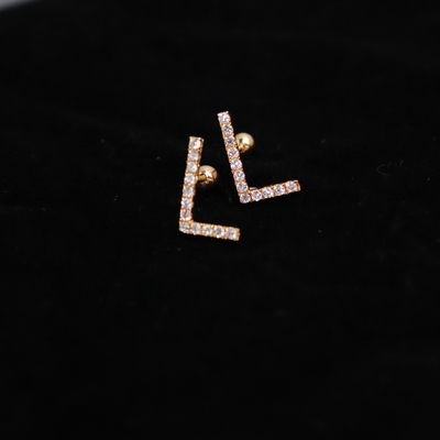 Customized 18K Gold 'L' Letter Earrings Fine Jewelry with IGI GIA Lab Grown Diamonds for Anniversary Wedding Banquet Gift