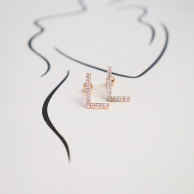 Customized 18K Gold 'L' Letter Earrings Fine Jewelry with IGI GIA Lab Grown Diamonds for Anniversary Wedding Banquet Gift
