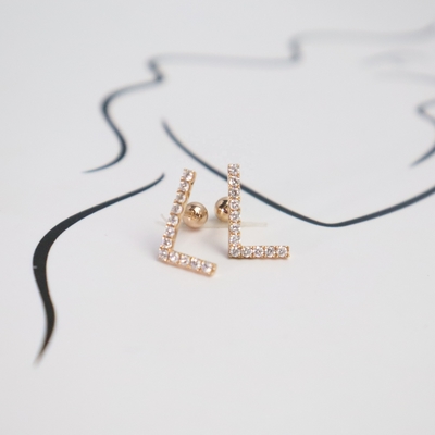 Customized 18K Gold 'L' Letter Earrings Fine Jewelry with IGI GIA Lab Grown Diamonds for Anniversary Wedding Banquet Gift