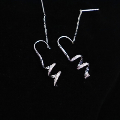 Customized 18K Gold Spiral Drop Diamond Earrings Fine Jewelry for Anniversary Wedding Banquet IGI GIA Lab Grown Diamonds