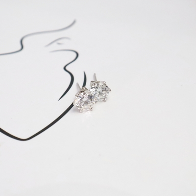 Wholesale 18K White Gold Plated 1CT Lab Diamond Stud Earring Fashion Jewelry for Weddings & Parties Rhodium Setting