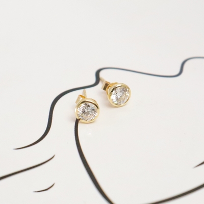 Luxury 18K Gold Round Lab Grown Diamond Stud Earrings with Bezel Setting Classic Style for Wedding and Party Rhodium Plated