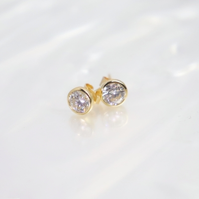 Luxury 18K Gold Round Lab Grown Diamond Stud Earrings with Bezel Setting Classic Style for Wedding and Party Rhodium Plated