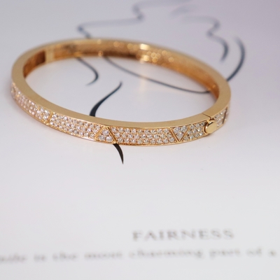 Women's Classic Geometric Triangle Band with Micro Paved Diamond 10K 14K 18K Gold Iced Out Bling Bangle for Wedding and Party
