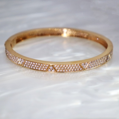 Women's Classic Geometric Triangle Band with Micro Paved Diamond 10K 14K 18K Gold Iced Out Bling Bangle for Wedding and Party