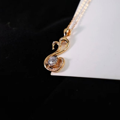 High Quality 18K Gold Swan Pendant Necklace 1CT Lab Grown Diamond Inlay Fashion Jewelry for Women's Wedding Anniversary Party