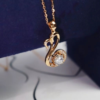 High Quality 18K Gold Swan Pendant Necklace 1CT Lab Grown Diamond Inlay Fashion Jewelry for Women's Wedding Anniversary Party