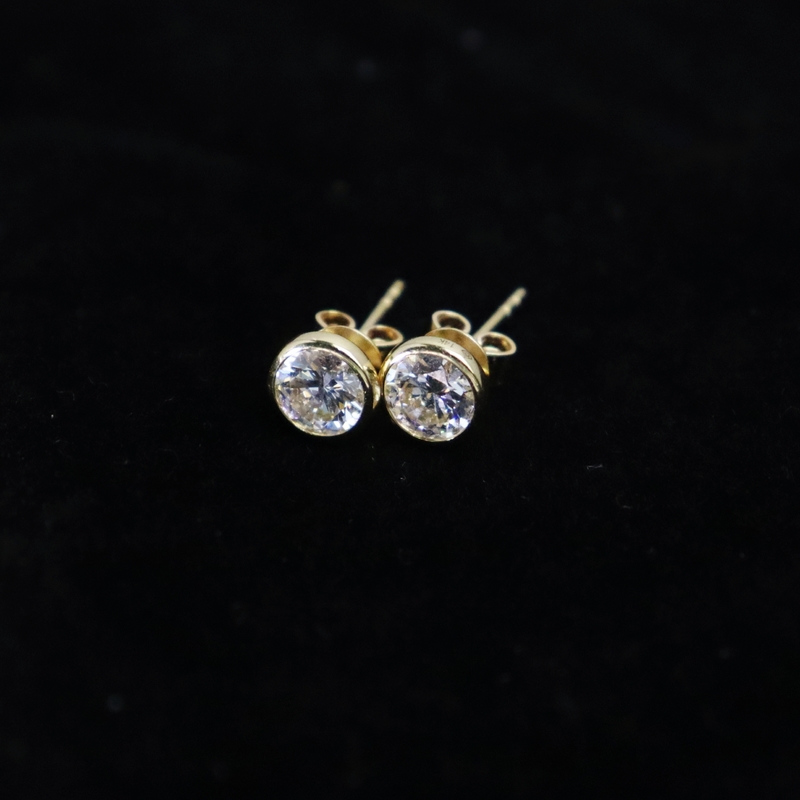 Luxury 18K Gold Round Lab Grown Diamond Stud Earrings with Bezel Setting Classic Style for Wedding and Party Rhodium Plated