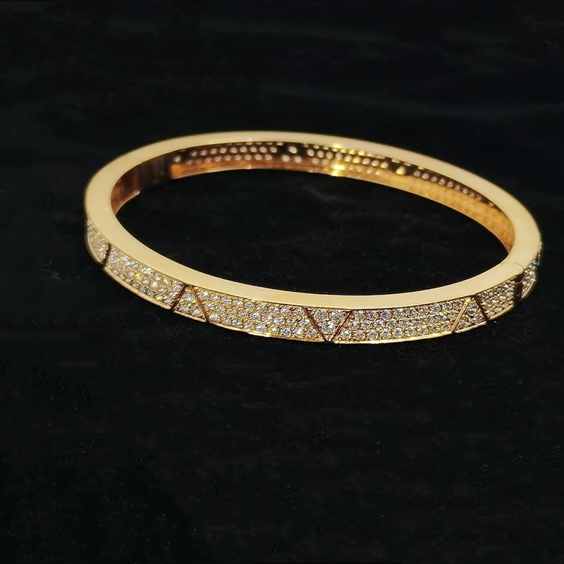 Women's Classic Geometric Triangle Band with Micro Paved Diamond 10K 14K 18K Gold Iced Out Bling Bangle for Wedding and Party